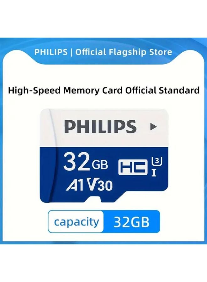 فيليبس 32 جيجابايت مايكرو إس دي كارد 130 ميجابايت/ثانية UHS-I V30 فئة 10 لتسجيل الفيديو بدقة 4K للكاميرات والطائرات بدون طيار - Image 1