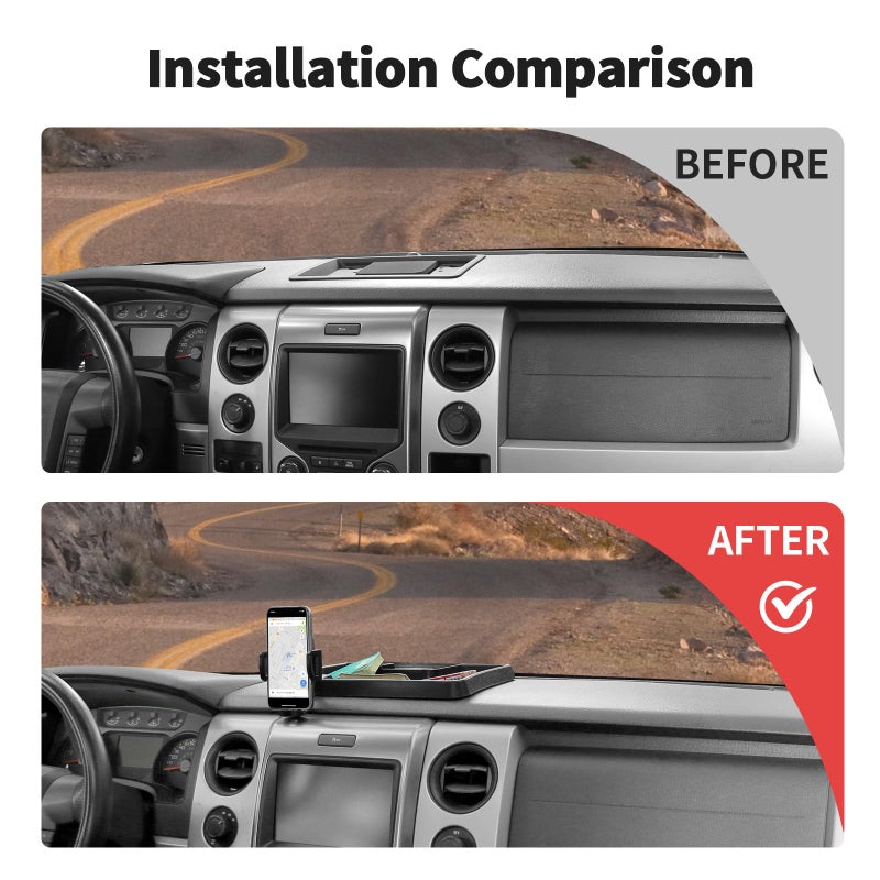 JWWY Phone Holder Mount with Storage Tray Central Dashboard Phone Mount with Storage Bin Fit for 2009-2014 Ford F150 Interior Accessories Black - Image 3