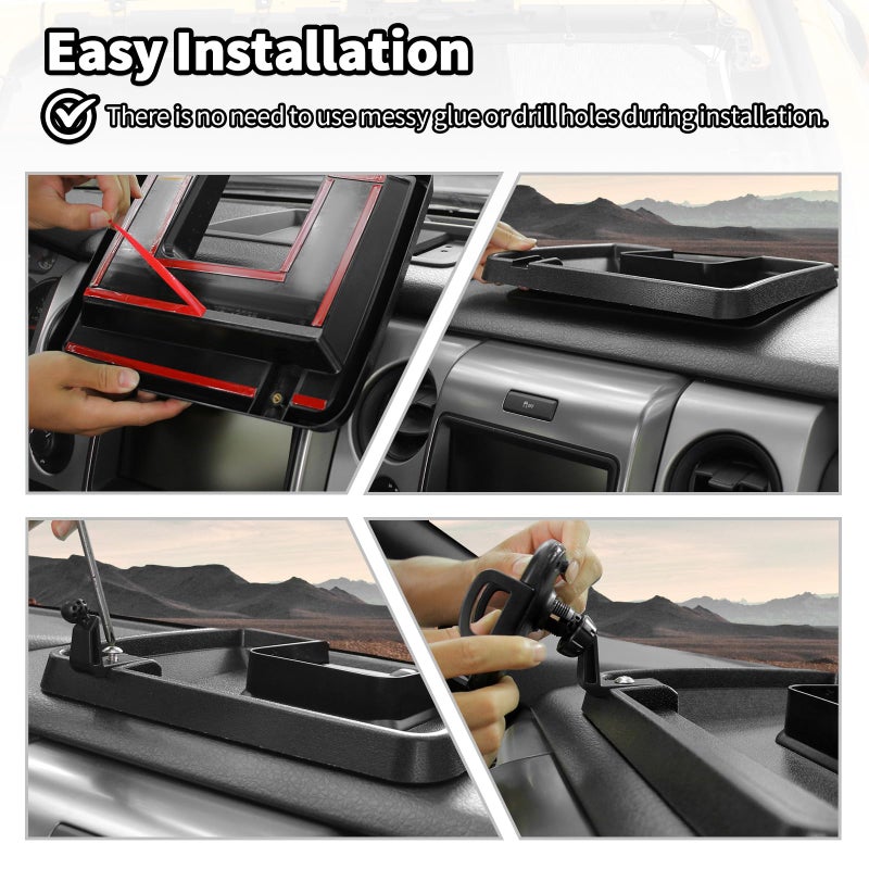 JWWY Phone Holder Mount with Storage Tray Central Dashboard Phone Mount with Storage Bin Fit for 2009-2014 Ford F150 Interior Accessories Black - Image 5