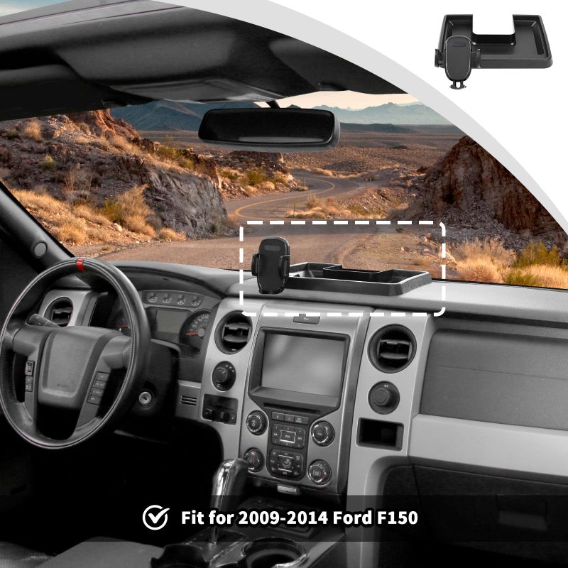 JWWY Phone Holder Mount with Storage Tray Central Dashboard Phone Mount with Storage Bin Fit for 2009-2014 Ford F150 Interior Accessories Black - Image 4