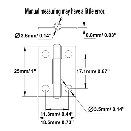 Adiyer 10pcs 304 Stainless Steel 1-inch Folding Butt Hinges Small Hinges Mini Door Hinges for Case Wooden Jewelry Box Lid Crafts (25mm x 18.5mm x 0.8mm) - Image 2
