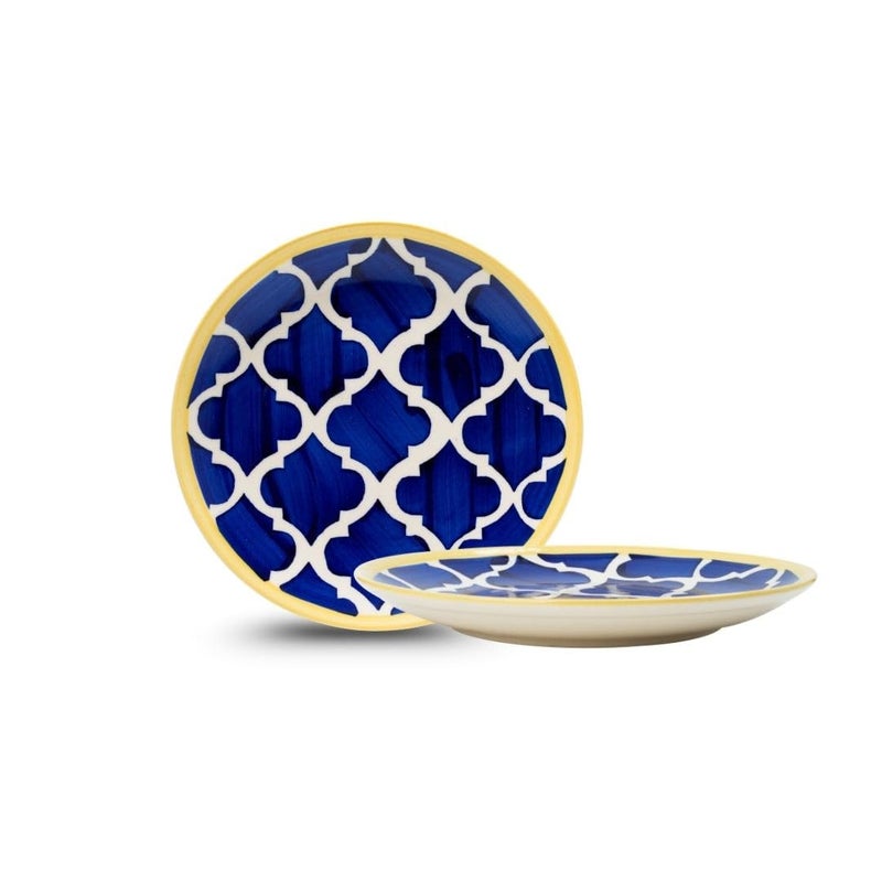 KitchEase Moroccan Print Blue Ceramic Plates Set of 2, Microwave & Dishwasher Safe, Dinner Serving Plates for Dessert, Appetizer, Salad, Sandwich, Snacks, Fruits for Daily Use & Gifting.(7.28 INCH) - Image 1