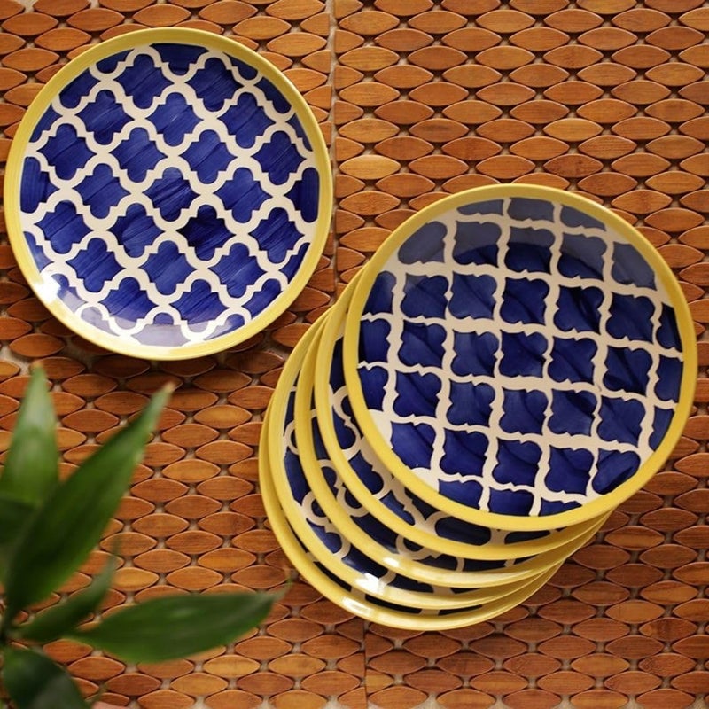 KitchEase Moroccan Print Blue Ceramic Plates Set of 2, Microwave & Dishwasher Safe, Dinner Serving Plates for Dessert, Appetizer, Salad, Sandwich, Snacks, Fruits for Daily Use & Gifting.(7.28 INCH) - Image 4