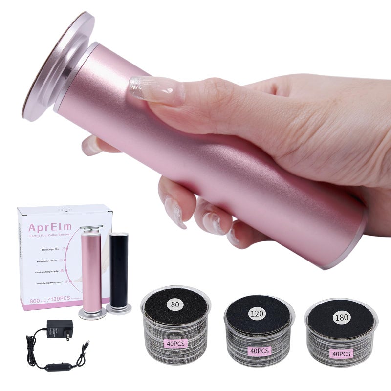 AprElm 4.8IN Longer Electric Foot Callus Remover with 120pcs Sandpaper Discs, Professional Aluminum Callus Remover for Feet, Stepless Speed Control Pedicure Tools for Dead Skin (Pink-pro) - Image 1