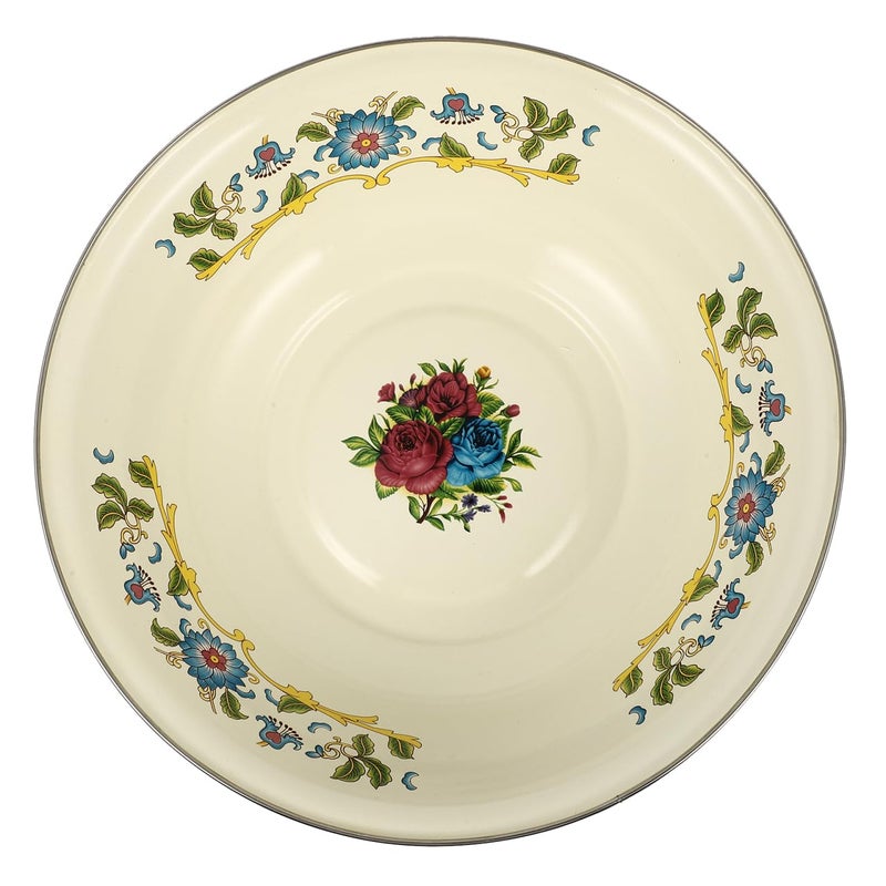 DOITOOL Vintage Mixing Bowl Enamel Bowl Vintage Enamelware Salad Mixing Bowl Enamel Washing Basin Soup Basin Soup Bowl Round Serving Tray for Home (Random Color) - Image 1