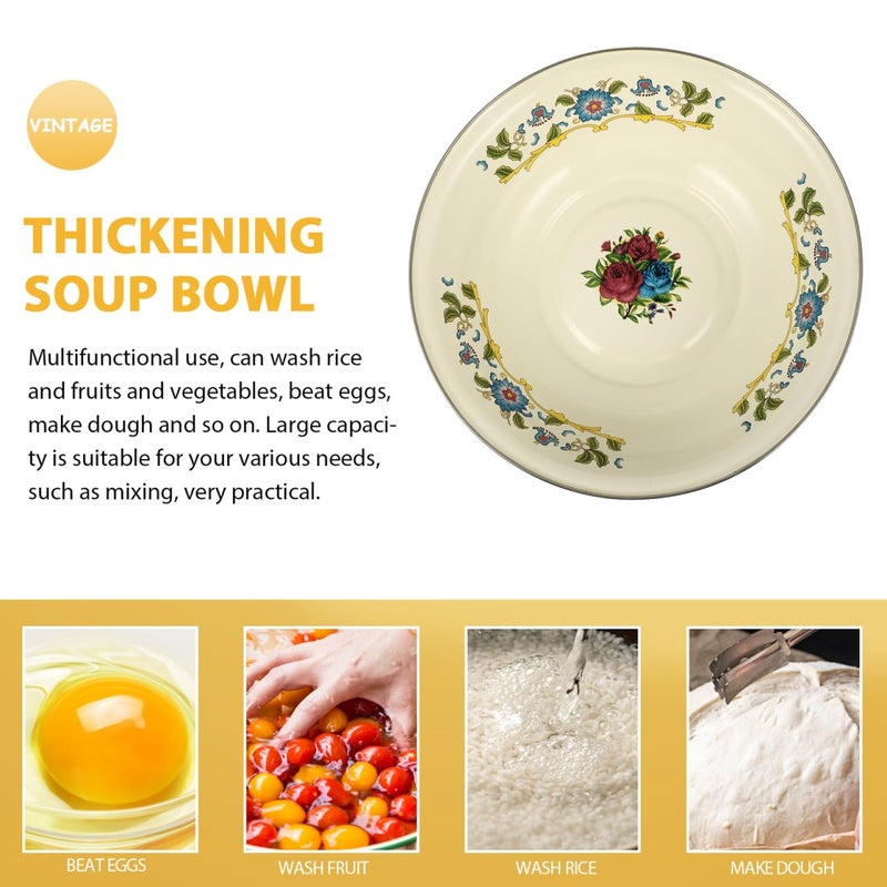 DOITOOL Vintage Mixing Bowl Enamel Bowl Vintage Enamelware Salad Mixing Bowl Enamel Washing Basin Soup Basin Soup Bowl Round Serving Tray for Home (Random Color) - Image 2