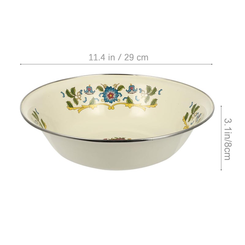 DOITOOL Vintage Mixing Bowl Enamel Bowl Vintage Enamelware Salad Mixing Bowl Enamel Washing Basin Soup Basin Soup Bowl Round Serving Tray for Home (Random Color) - Image 5