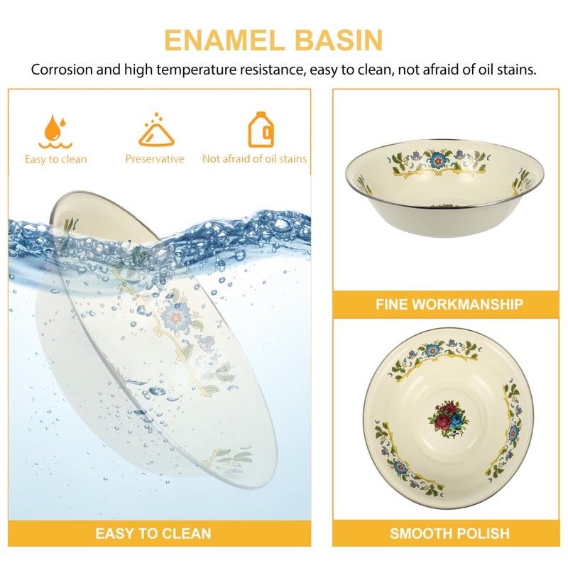 DOITOOL Vintage Mixing Bowl Enamel Bowl Vintage Enamelware Salad Mixing Bowl Enamel Washing Basin Soup Basin Soup Bowl Round Serving Tray for Home (Random Color) - Image 4