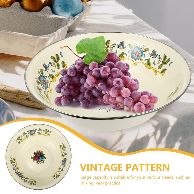 DOITOOL Vintage Mixing Bowl Enamel Bowl Vintage Enamelware Salad Mixing Bowl Enamel Washing Basin Soup Basin Soup Bowl Round Serving Tray for Home (Random Color) - Image 3