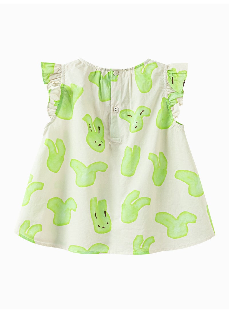 ميني بالا قميص طفل زبائن بتصميم أرنب وسيم بأكمام رفوف، قطعة ناعمة وقابلة للتنفس، طوق دائري مع مفتاح أزرار في الخلف، رائع للارتداء اليومي وللأوقات اللعب والفعاليات غير الرسمية قميص طفل - Image 5