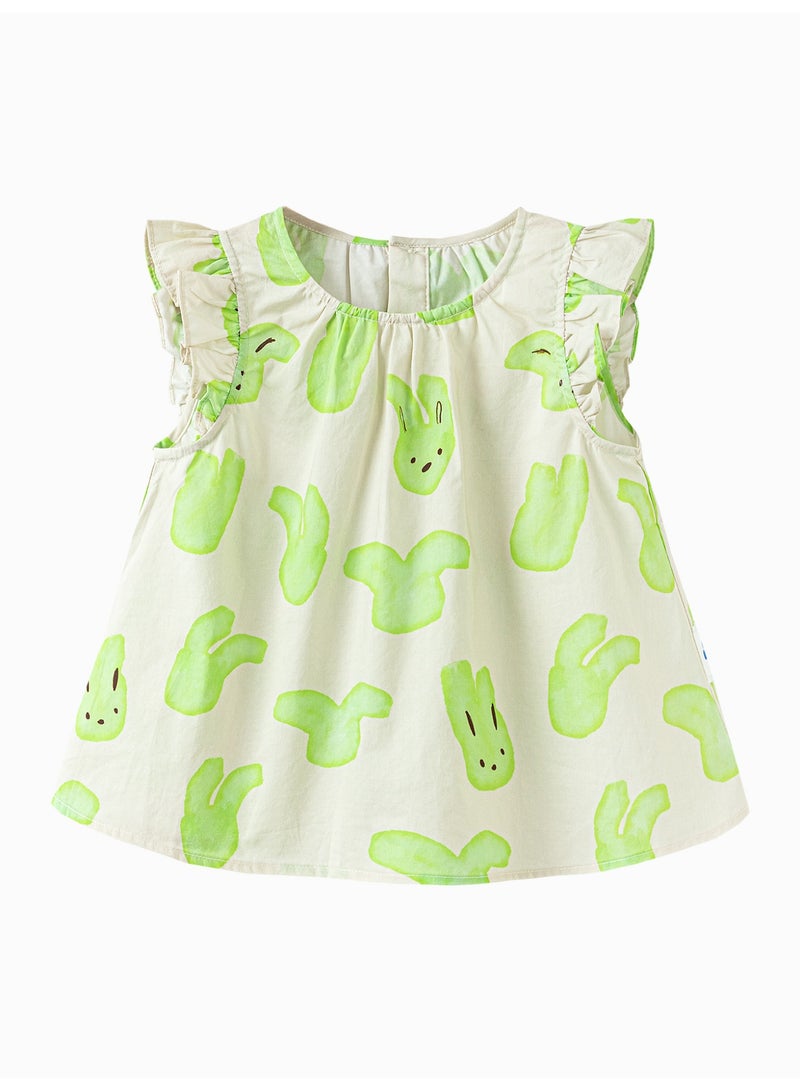 ميني بالا قميص طفل زبائن بتصميم أرنب وسيم بأكمام رفوف، قطعة ناعمة وقابلة للتنفس، طوق دائري مع مفتاح أزرار في الخلف، رائع للارتداء اليومي وللأوقات اللعب والفعاليات غير الرسمية قميص طفل - Image 4