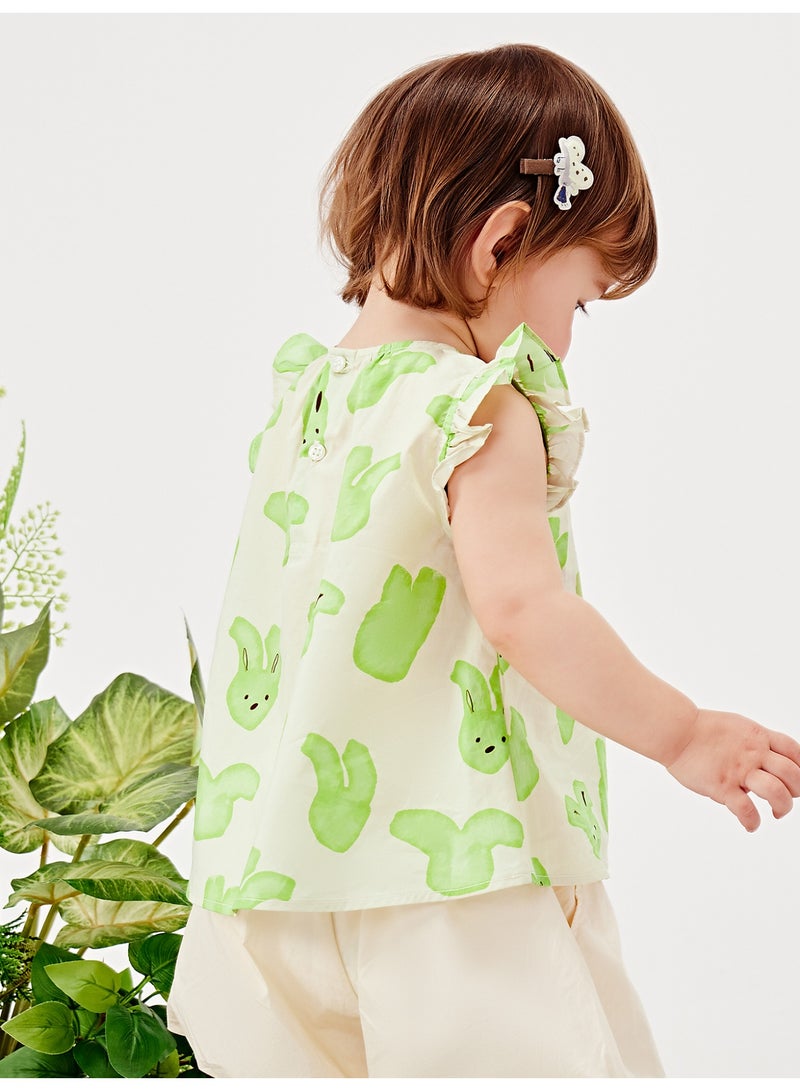 ميني بالا قميص طفل زبائن بتصميم أرنب وسيم بأكمام رفوف، قطعة ناعمة وقابلة للتنفس، طوق دائري مع مفتاح أزرار في الخلف، رائع للارتداء اليومي وللأوقات اللعب والفعاليات غير الرسمية قميص طفل - Image 3