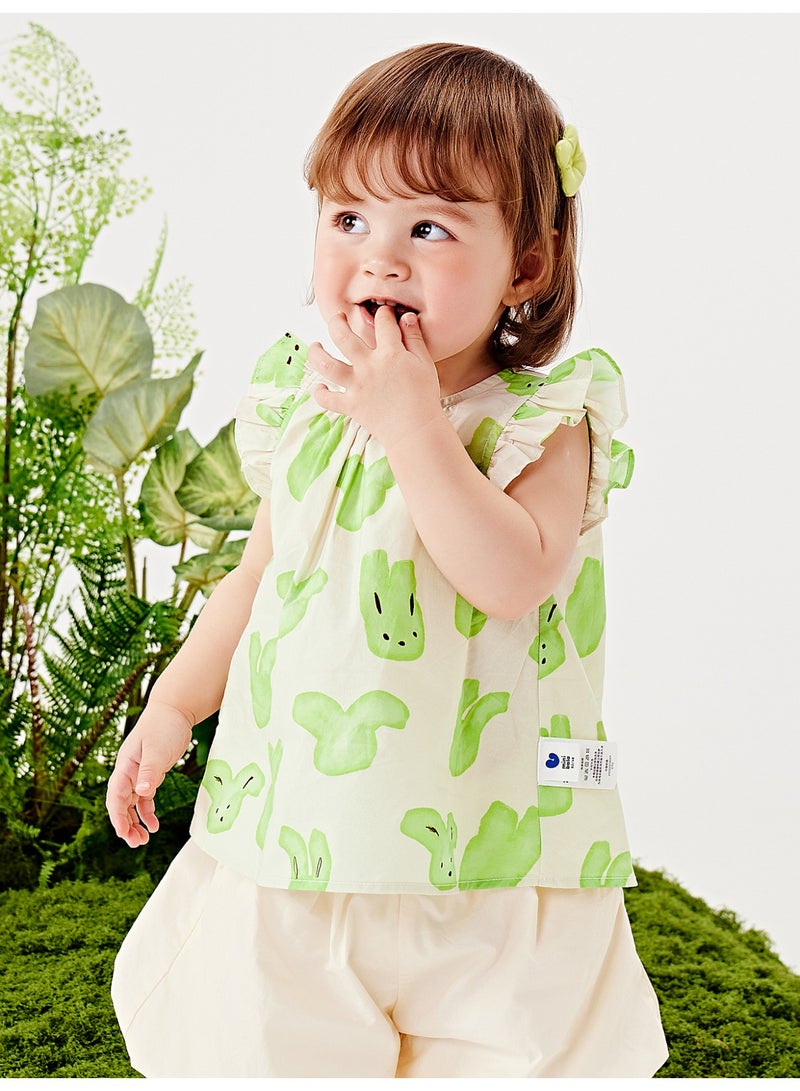 ميني بالا قميص طفل زبائن بتصميم أرنب وسيم بأكمام رفوف، قطعة ناعمة وقابلة للتنفس، طوق دائري مع مفتاح أزرار في الخلف، رائع للارتداء اليومي وللأوقات اللعب والفعاليات غير الرسمية قميص طفل - Image 2