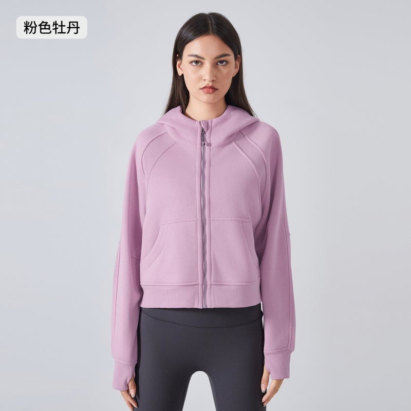 Generic Velvet Hoodie Jacket Womens Casual Sportswear Pink peony 