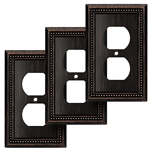 Henne Bery Sunken Pearls Heavy Duty Decorative Wall Plate Switch Plate Outlet Cover (Single Duplex, 3 Pack, Aged Bronze) - Image 1