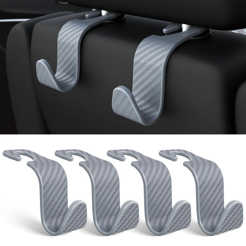 Amooca Car Seat Headrest Hook 4 Pack Hanger Universal Vehicle Car Storage Organizer for Handbag Purse Coat S Type Checkered Grey - Image 1