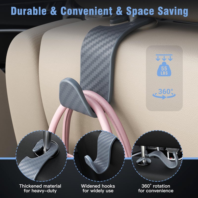 Amooca Car Seat Headrest Hook 4 Pack Hanger Universal Vehicle Car Storage Organizer for Handbag Purse Coat S Type Checkered Grey - Image 5