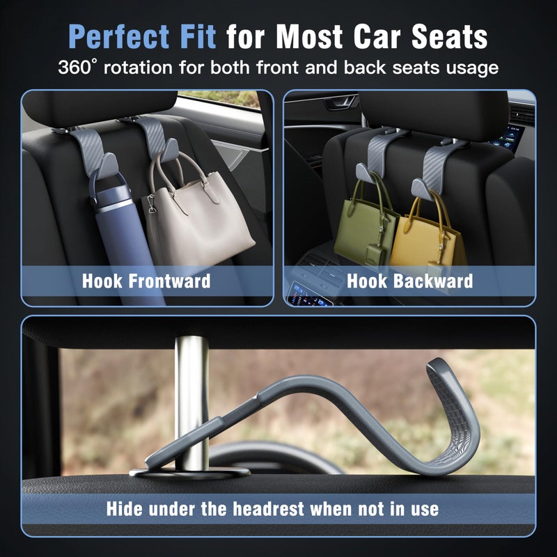 Amooca Car Seat Headrest Hook 4 Pack Hanger Universal Vehicle Car Storage Organizer for Handbag Purse Coat S Type Checkered Grey - Image 3