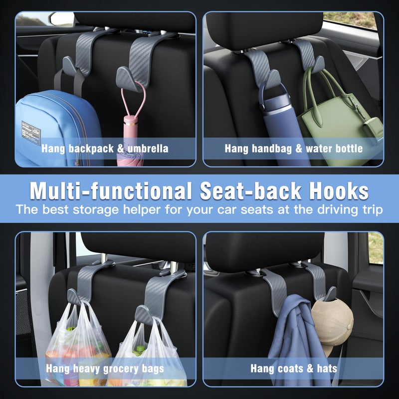 Amooca Car Seat Headrest Hook 4 Pack Hanger Universal Vehicle Car Storage Organizer for Handbag Purse Coat S Type Checkered Grey - Image 4