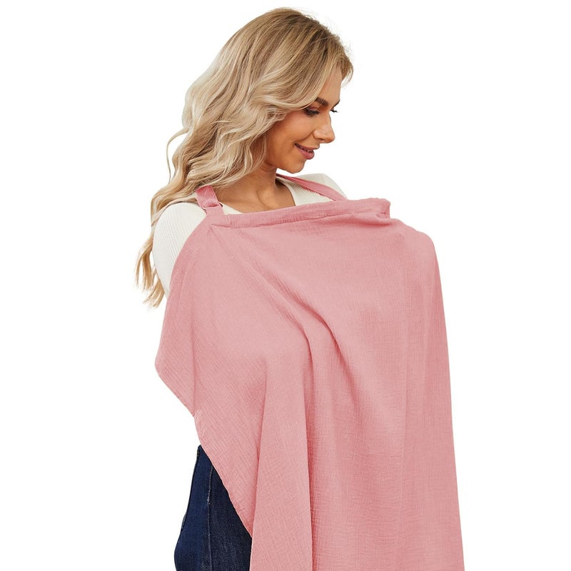 PPOGOO Muslin Nursing Cover for Baby Breastfeeding, Breathable Privacy Nursing Covers for Mom 100% Cotton Breastfeeding Cover with Rigid Hoop for Mother Nursing Apron (Rose Pink) - Image 1