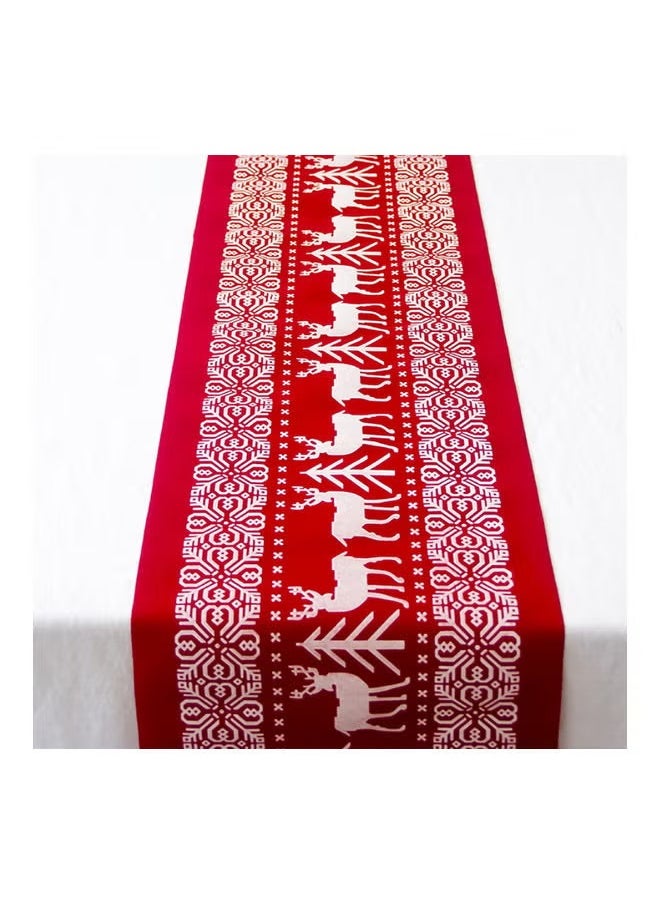 Generic 3 in 1 Beautiful Tree And Elk Printed Table Runner With Christmas Table Runners Gold Tree Printed and Table Cloth Cream/Red/Dark Green  - Image 2