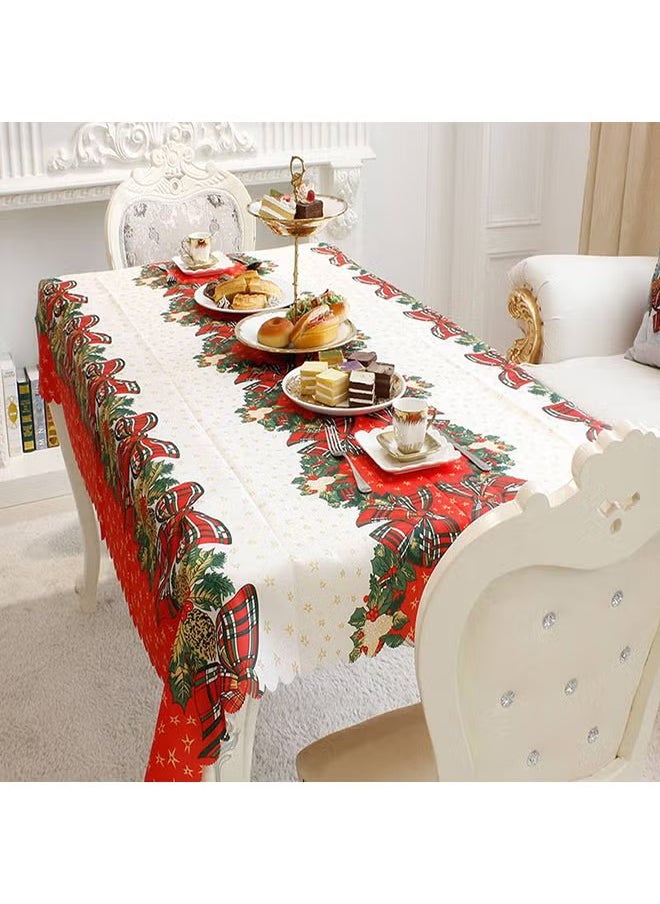 Generic 3 in 1 Beautiful Tree And Elk Printed Table Runner With Christmas Table Runners Gold Tree Printed and Table Cloth Cream/Red/Dark Green  - Image 3