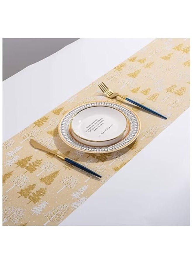 Generic 3 in 1 Beautiful Tree And Elk Printed Table Runner With Christmas Table Runners Gold Tree Printed and Table Cloth Cream/Red/Dark Green  - Image 4