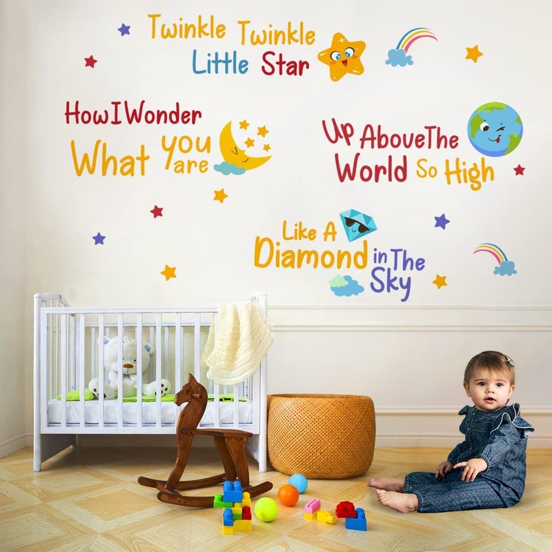 DEKOSH ديكوش ديكور حضانة الأطفال مع ملصقات حائط أغنية توينكل توينكل ليتل ستار مجموعة ملصقات حائط للأطفال لغرفة اللعب والفصل الدراسي وغرفة الأطفال - Image 3