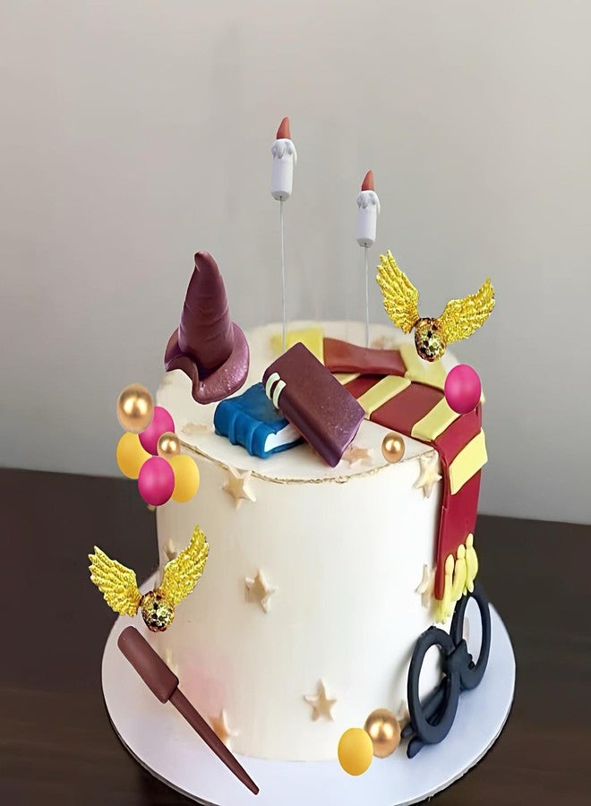 Qoadwem Magical Wizard Cake Toppers, Qoadwem Wizard Happy Birthday Party Cake Decorations Supplies With Balls Hat Glasses Stars - Image 4