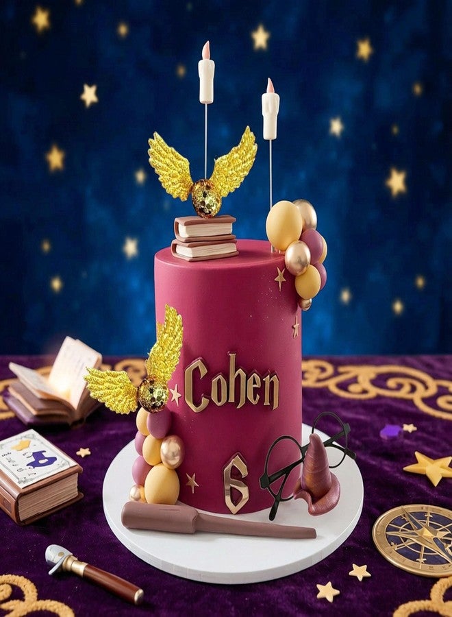 Qoadwem Magical Wizard Cake Toppers, Qoadwem Wizard Happy Birthday Party Cake Decorations Supplies With Balls Hat Glasses Stars - Image 5