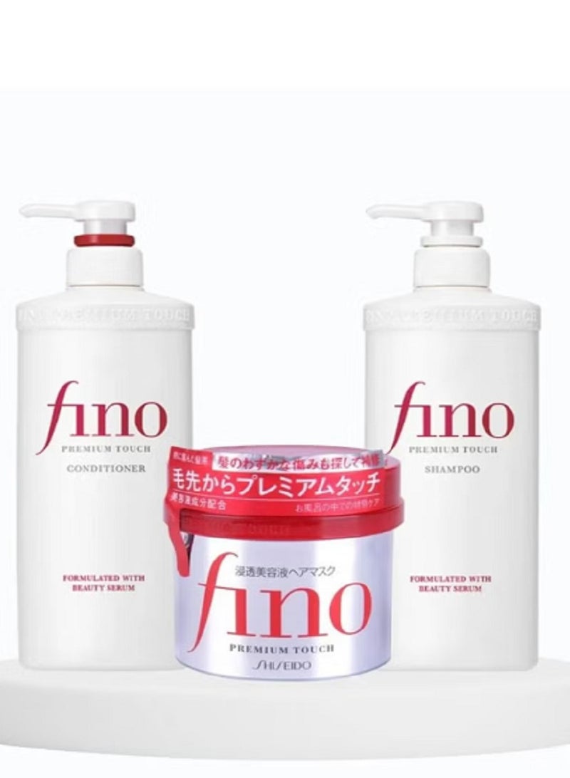 Fino Premium Touch Luxury Hair Care Set - Shampoo (550ml), Conditioner (550ml), and Mask (230g) - for Dry Damaged Hair Repair - Image 1
