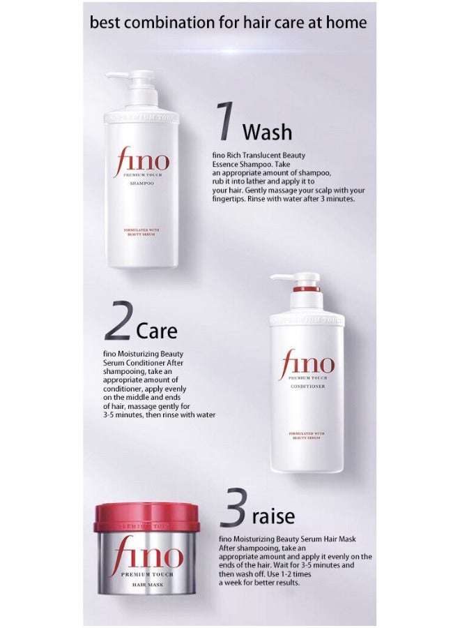 Fino Premium Touch Luxury Hair Care Set - Shampoo (550ml), Conditioner (550ml), and Mask (230g) - for Dry Damaged Hair Repair - Image 2