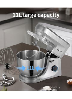 sokany Electric Stand Mixer, 6-Speeds Kitchen Machine 1700W with 11L Stainless Steel Bowl, Y-Stirrer, Egg-Beater, Dough Hook Silver  - Image 4