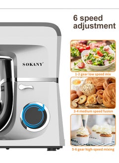 sokany Electric Stand Mixer, 6-Speeds Kitchen Machine 1700W with 11L Stainless Steel Bowl, Y-Stirrer, Egg-Beater, Dough Hook Silver  - Image 5