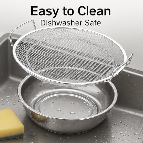 Snevad Stainless Steel Oil Filter Tray Mesh Basket Air Fryer Accessories Fried Food Mesh Draining Rack Kitchen Colander Strainer for Cooking Frying Barbecue Grill Vegetables Snacks and Desserts Round - Image 4