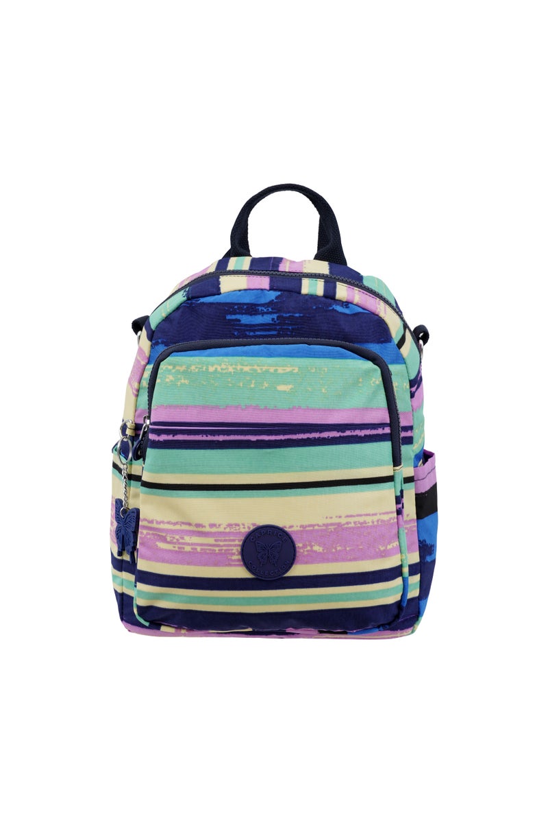 CAPRICE COLLECTION Unisex AllDay Small Backpack – Waterproof Nylon, Adjustable Straps, Detachable Shoulder Strap Multi-Color Horizontal Stripe  - Image 1
