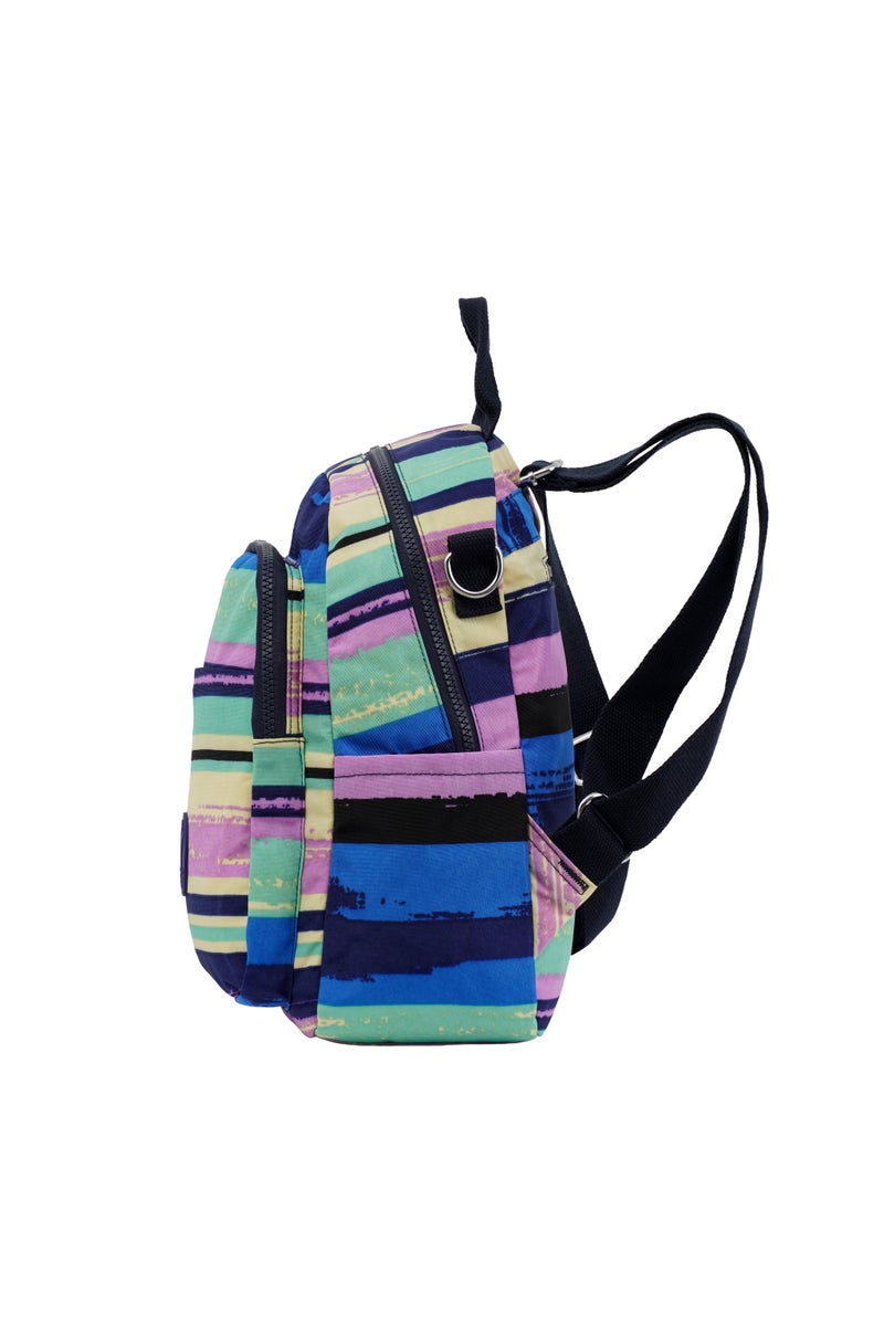 CAPRICE COLLECTION Unisex AllDay Small Backpack – Waterproof Nylon, Adjustable Straps, Detachable Shoulder Strap Multi-Color Horizontal Stripe  - Image 3