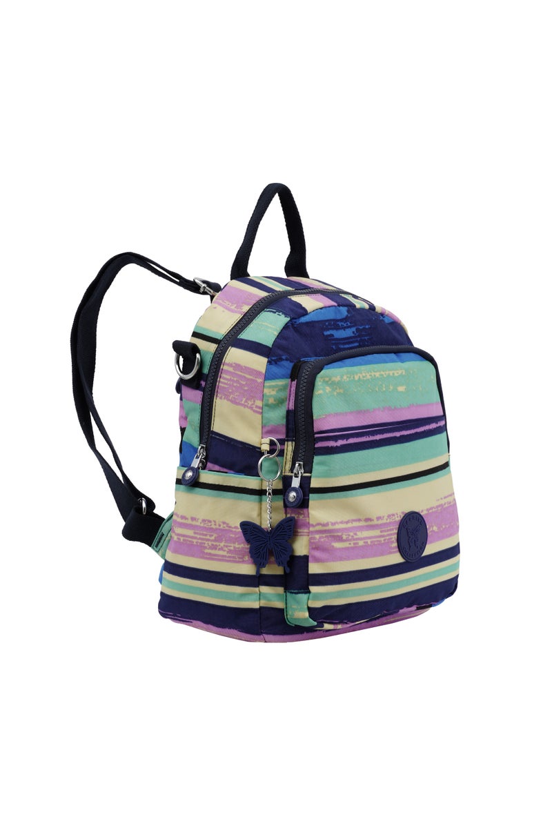 CAPRICE COLLECTION Unisex AllDay Small Backpack – Waterproof Nylon, Adjustable Straps, Detachable Shoulder Strap Multi-Color Horizontal Stripe  - Image 2