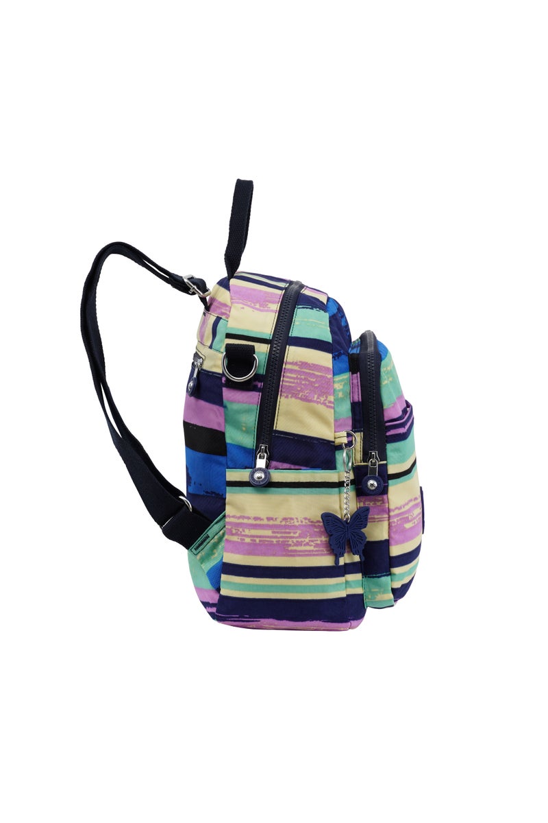 CAPRICE COLLECTION Unisex AllDay Small Backpack – Waterproof Nylon, Adjustable Straps, Detachable Shoulder Strap Multi-Color Horizontal Stripe  - Image 4