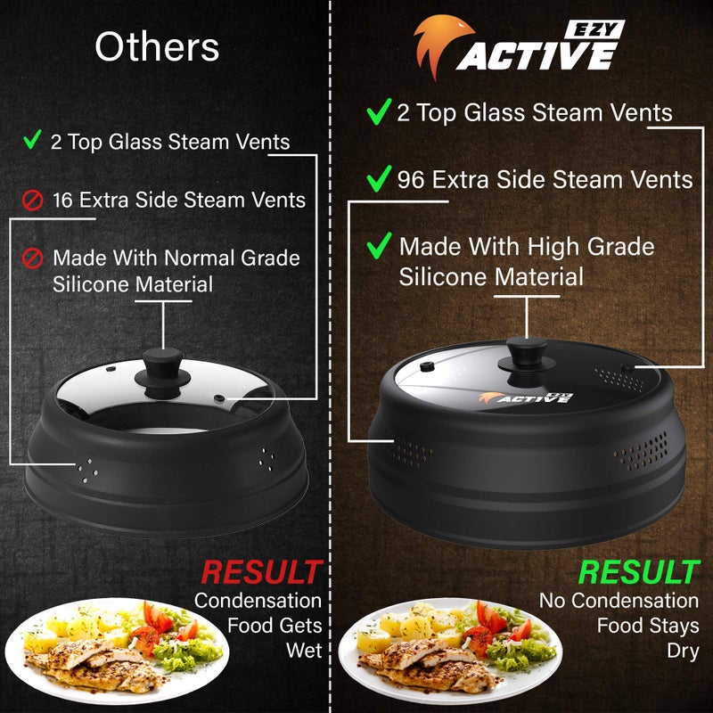 Ezy Active Collapsible Microwave Cover for Food - Silicone and Glass Splatter Guard Lid for 6-12 inch Plates & Bowls, Dishwasher Safe, Heat Resistant, BPA-Free, Gray - Image 5
