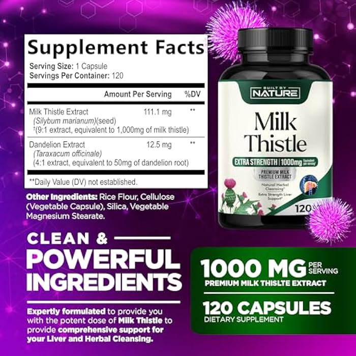 Built by Nature Milk Thistle Liver Detox Supplement with Silymarin Extract & Dandelion Root – Gentle Herbal Liver Cleanse for Men & Women - Liver Health Support - Non-GMO - 120 Veggie Capsules - Image 2