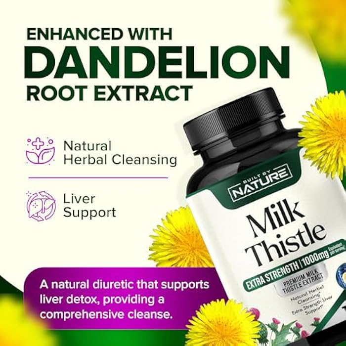 Built by Nature Milk Thistle Liver Detox Supplement with Silymarin Extract & Dandelion Root – Gentle Herbal Liver Cleanse for Men & Women - Liver Health Support - Non-GMO - 120 Veggie Capsules - Image 4