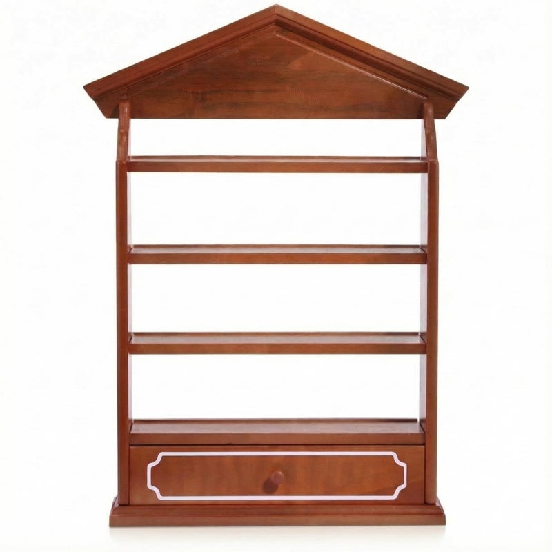 Chunful Vintage Spice Village Wooden Rack 22 x 17 x 4 Inches with 4 Shelves and Drawer for Wall Mounting Kitchen Storage Spice Village Display Shelf for 24 Jars, Shelf Only (Brown, Classic) - Image 3