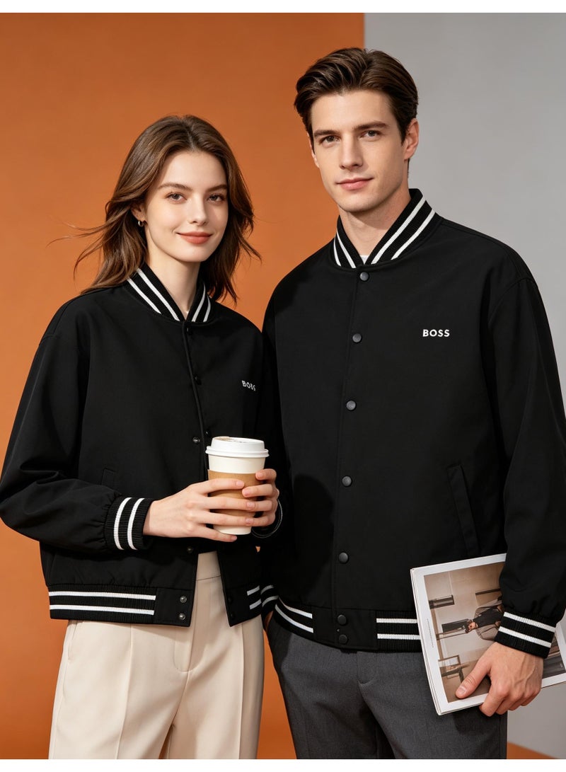BOSS Men's Baseball Collar Button Jacket Casual Bomber Coat Black - Image 3