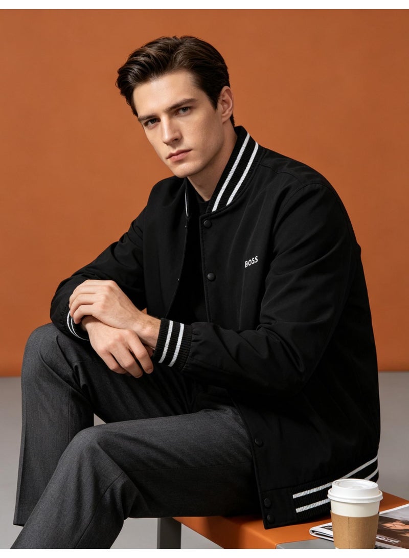 BOSS Men's Baseball Collar Button Jacket Casual Bomber Coat Black - Image 2