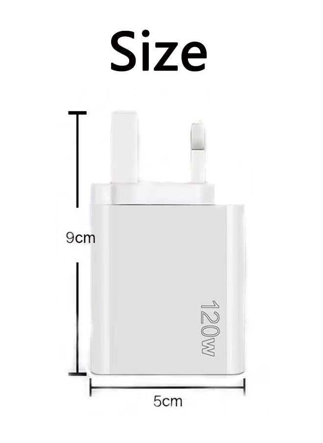 HY - 5 Ports USB C Charger Plug Type C PD 120W QC 3.0 Fast Wall Mains Power Delivery Adapter for Laptops, MacBook Pro/Air, Steam Deck, iPad, iPhone 15 Series,Samsung, Huawei, Oneplus, Xiaomi, Lenovo White - Image 1