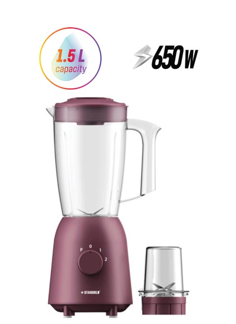 2-in-1 Blender 1.5L Capacity 650W, Pulse Function Multi-Purpose Blender for Smoothies, Soups, Sauces