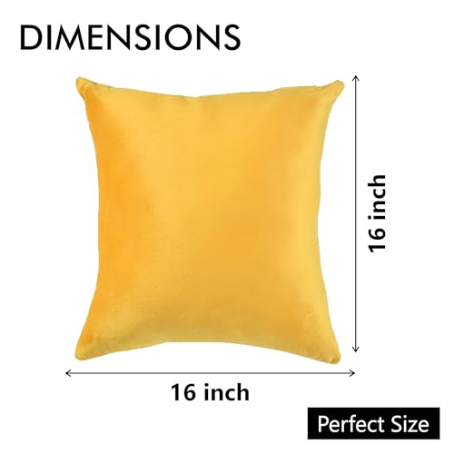 Yellow Weaves Soft Velvet Fabric Cushion Cover 16 X 16 Inches, Set of 5, (Yellow) - Image 4