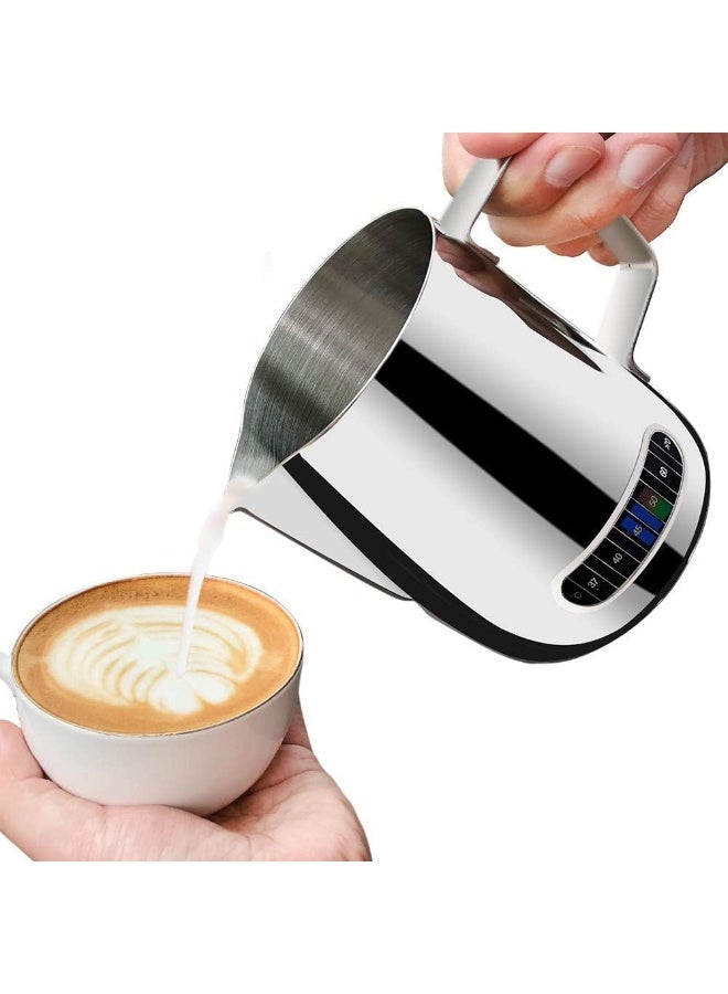 Milk Jug Stainless Steel Milk Frothing Pitcher with Thermometer Large 600ml for Coffee Espresso Machines and Latte Cappuccino Art, Easy to Clean  - Image 1