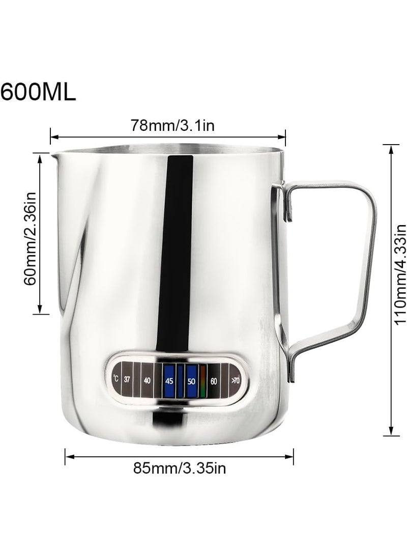 Milk Jug Stainless Steel Milk Frothing Pitcher with Thermometer Large 600ml for Coffee Espresso Machines and Latte Cappuccino Art, Easy to Clean  - Image 2